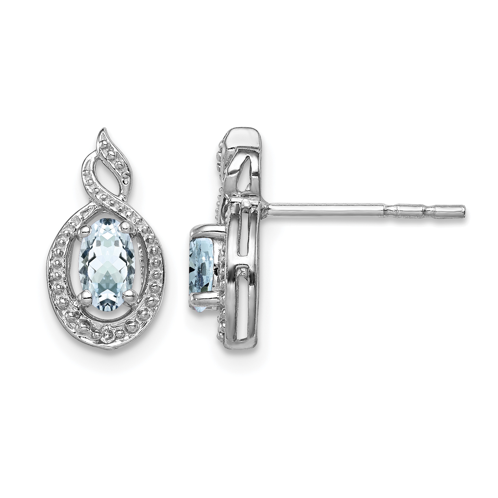 Sterling Silver Rhodium-plated Aquamarine & Diam. Earrings (QBE18MAR)