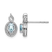 Sterling Silver Rhodium-plated Aquamarine & Diam. Earrings view 1
