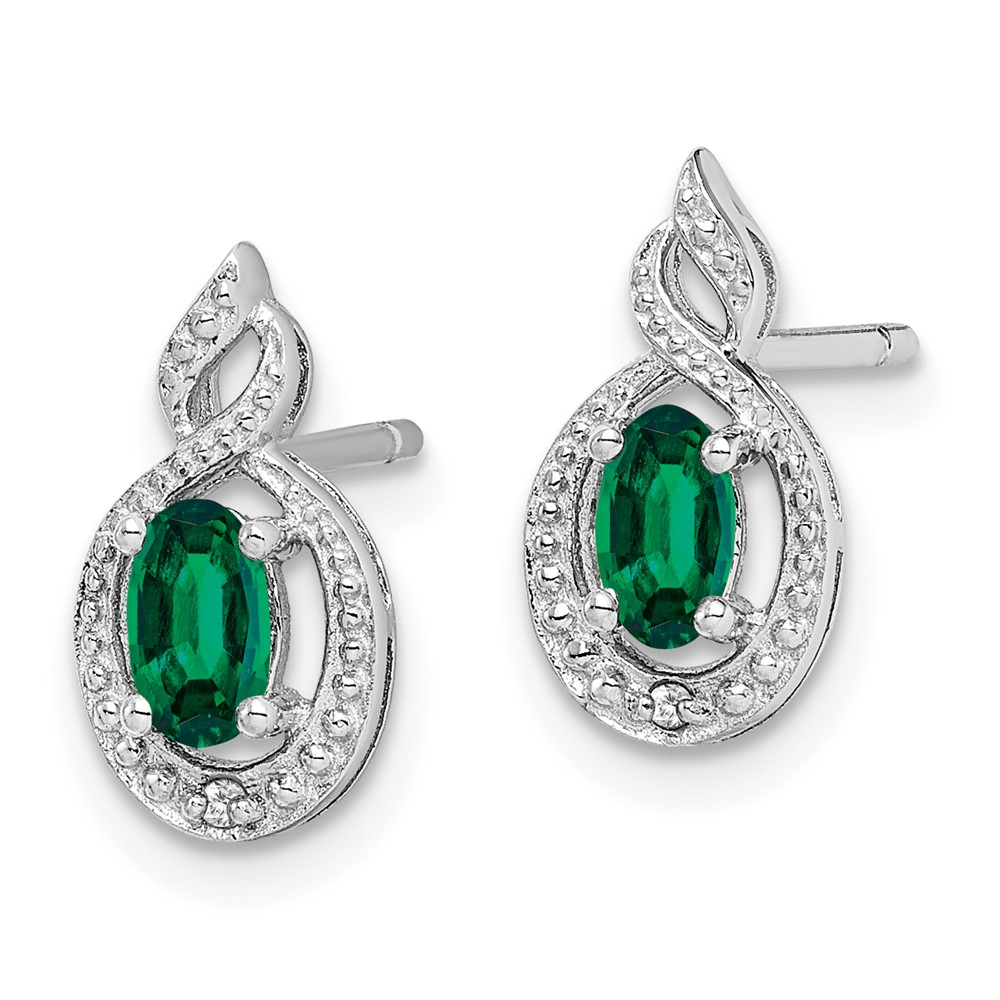 Sterling Silver Rhodium-plated Created Emerald & Diam. Earrings (QBE18MAY)