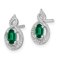 Sterling Silver Rhodium-plated Created Emerald & Diam. Earrings view 2