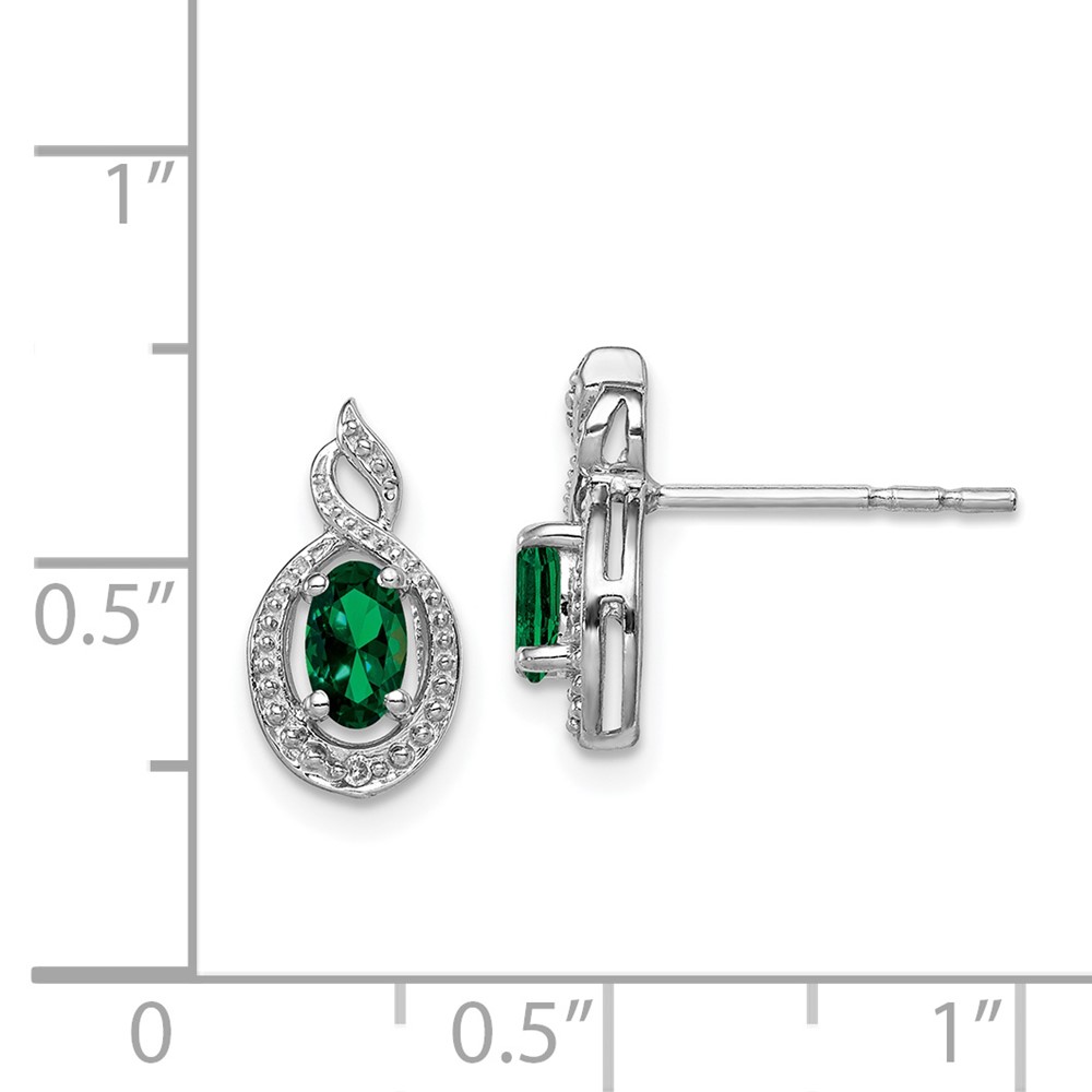 Sterling Silver Rhodium-plated Created Emerald & Diam. Earrings (QBE18MAY)
