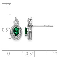 Sterling Silver Rhodium-plated Created Emerald & Diam. Earrings view 4