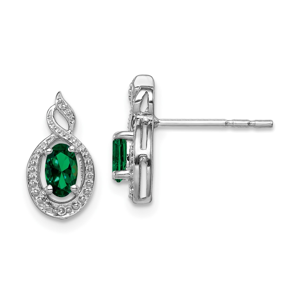 Sterling Silver Rhodium-plated Created Emerald & Diam. Earrings (QBE18MAY)