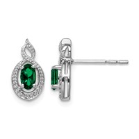Sterling Silver Rhodium-plated Created Emerald & Diam. Earrings view 1