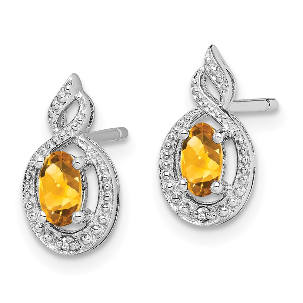 Sterling Silver Rhodium-plated Citrine & Diam. Earrings (QBE18NOV)