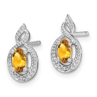 Sterling Silver Rhodium-plated Citrine & Diam. Earrings view 2