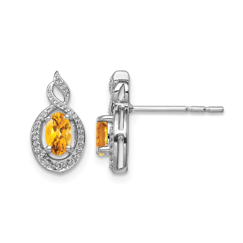 Sterling Silver Rhodium-plated Citrine & Diam. Earrings (QBE18NOV)