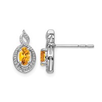 Sterling Silver Rhodium-plated Citrine & Diam. Earrings view 1