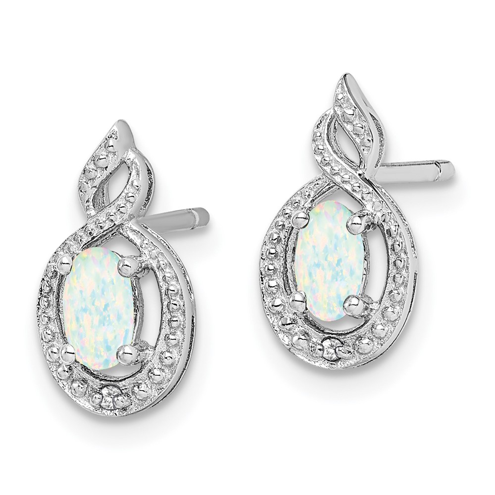 Sterling Silver Rhodium-plated Created Opal & Diam. Earrings (QBE18OCT)