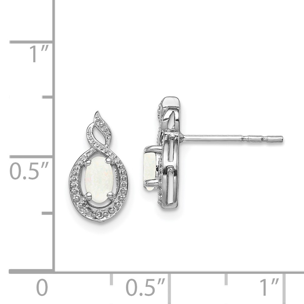 Sterling Silver Rhodium-plated Created Opal & Diam. Earrings (QBE18OCT)