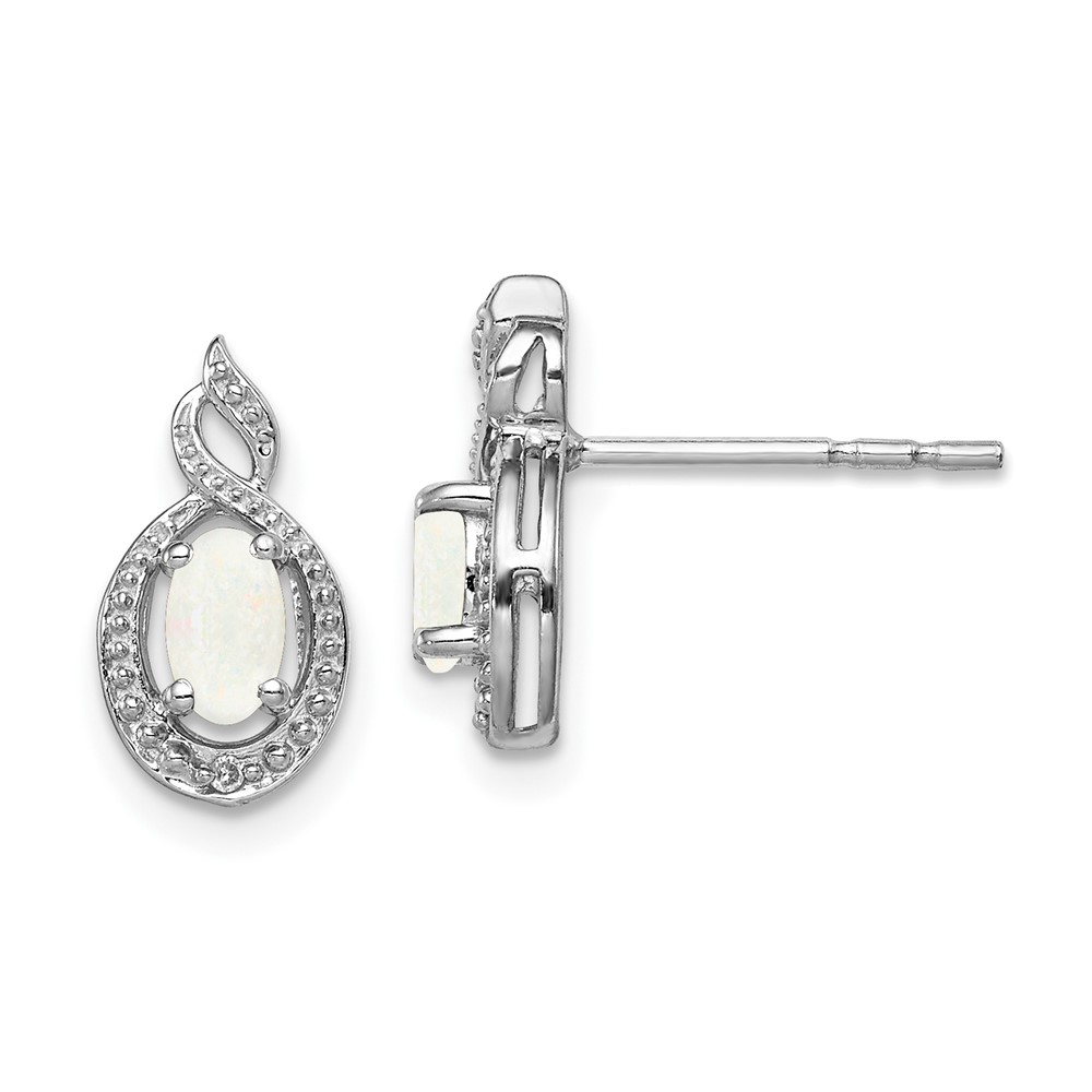 Sterling Silver Rhodium-plated Created Opal & Diam. Earrings (QBE18OCT)