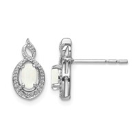 Sterling Silver Rhodium-plated Created Opal & Diam. Earrings view 1