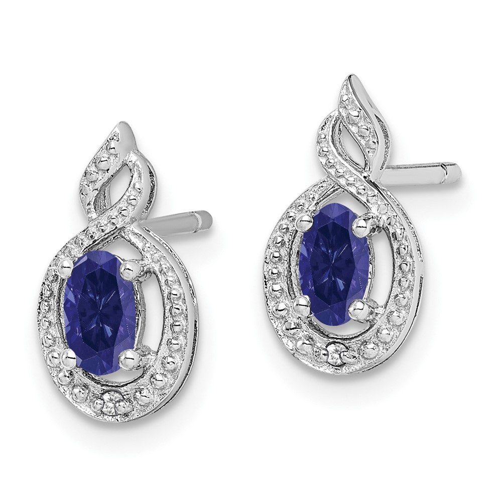 Sterling Silver Rhodium-plated Created Sapphire & Diam. Earrings (QBE18SEP)
