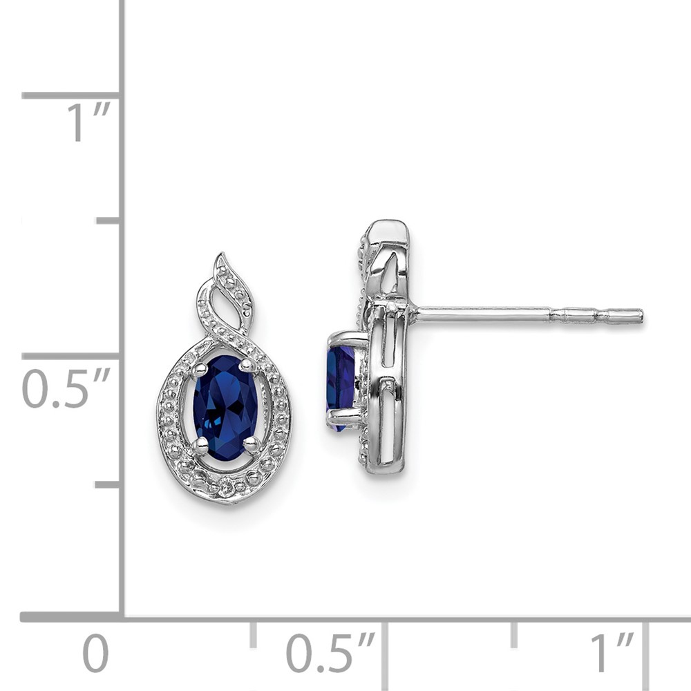 Sterling Silver Rhodium-plated Created Sapphire & Diam. Earrings (QBE18SEP)