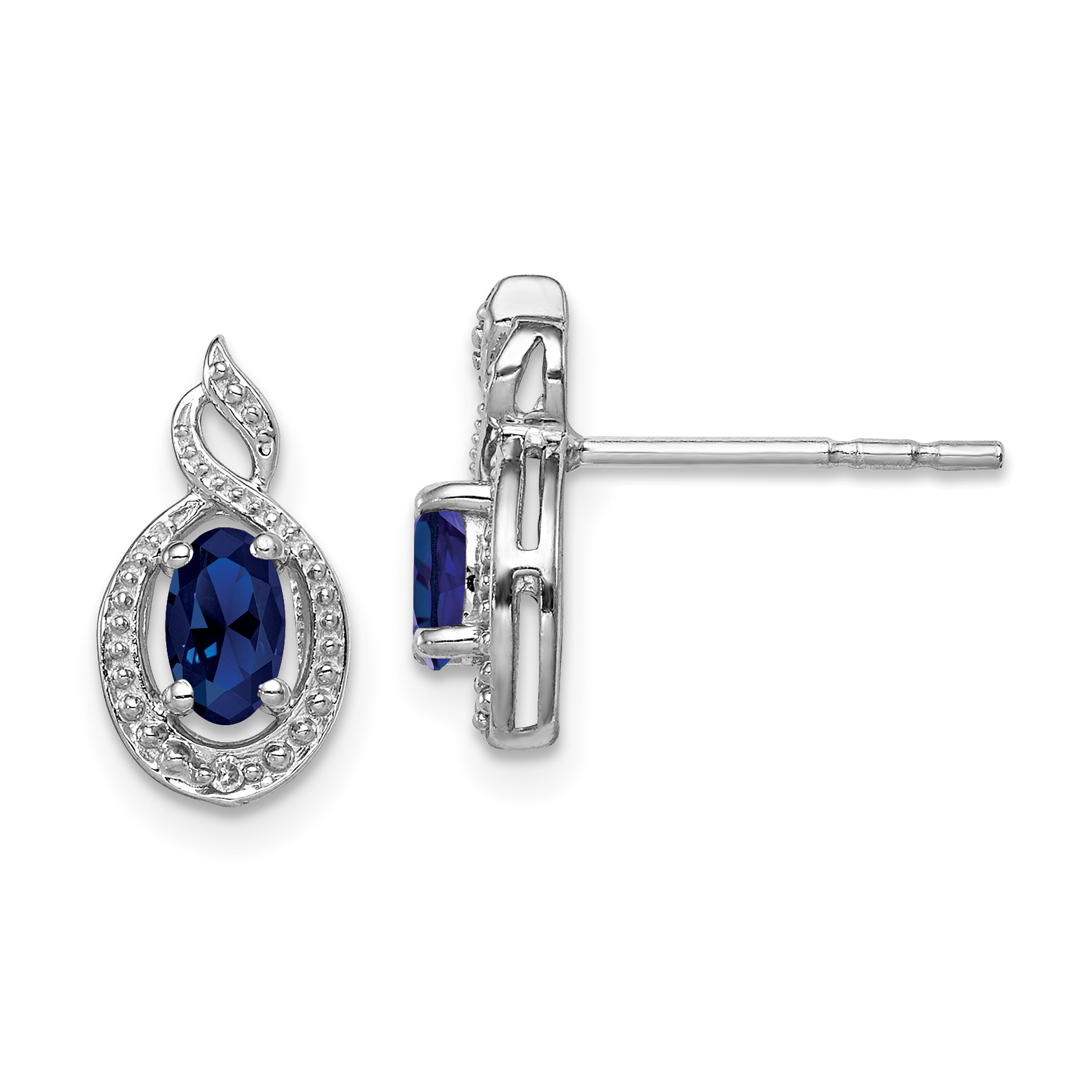 Sterling Silver Rhodium-plated Created Sapphire & Diam. Earrings (QBE18SEP)