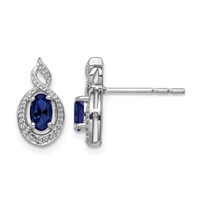 Sterling Silver Rhodium-plated Created Sapphire & Diam. Earrings view 1