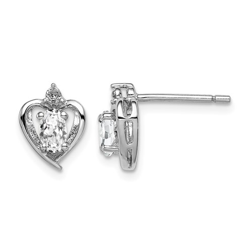 Sterling Silver Rhodium-plated White Topaz & Diam. Earrings