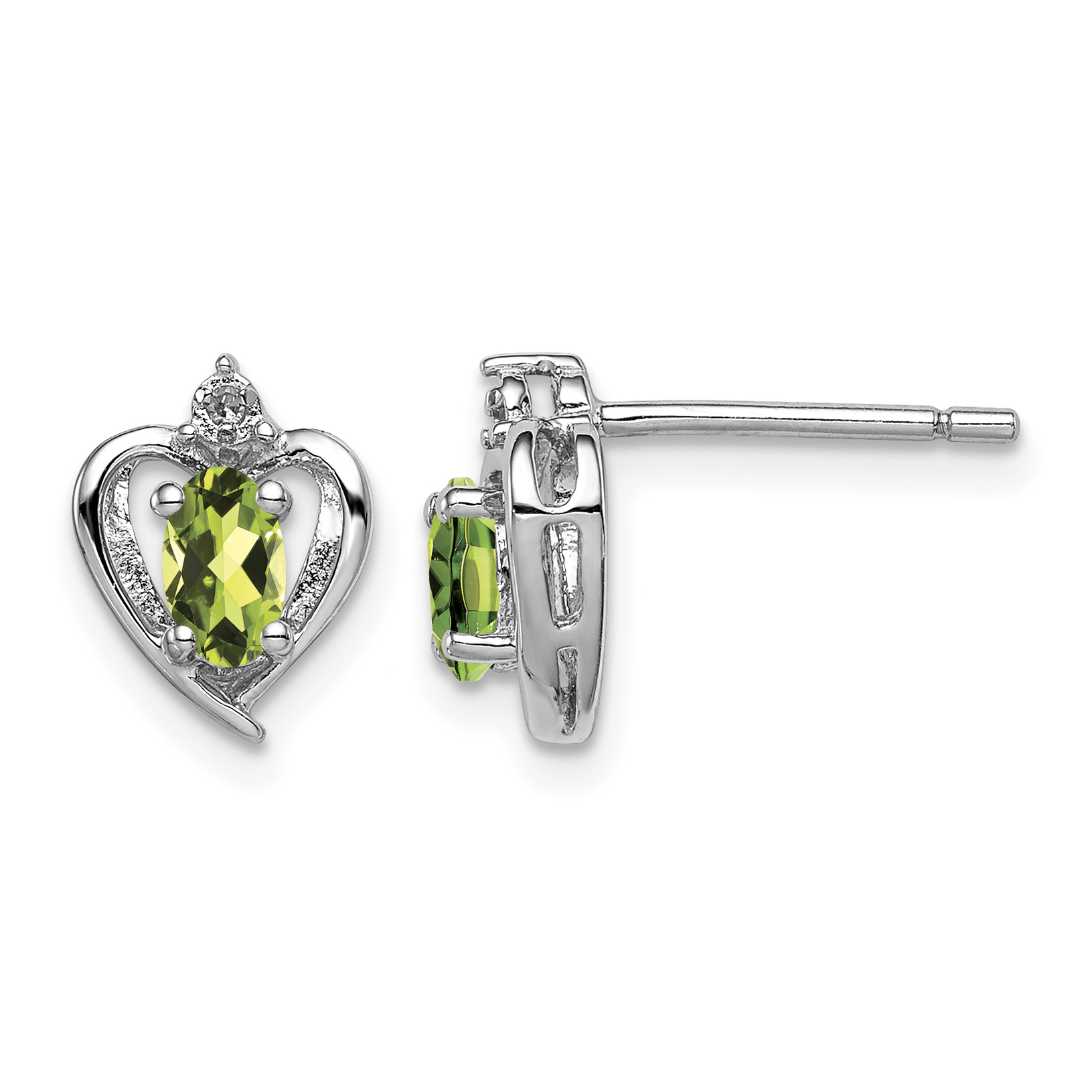 Sterling Silver Rhodium-plated Peridot & Diam. Earrings (QBE19AUG)
