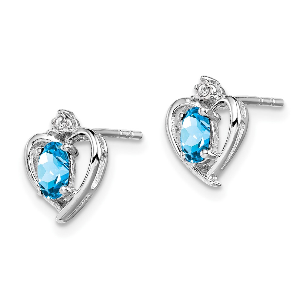 Sterling Silver Rhodium-plated Light Swiss Blue Topaz & Diam. Earrings (QBE19DEC)