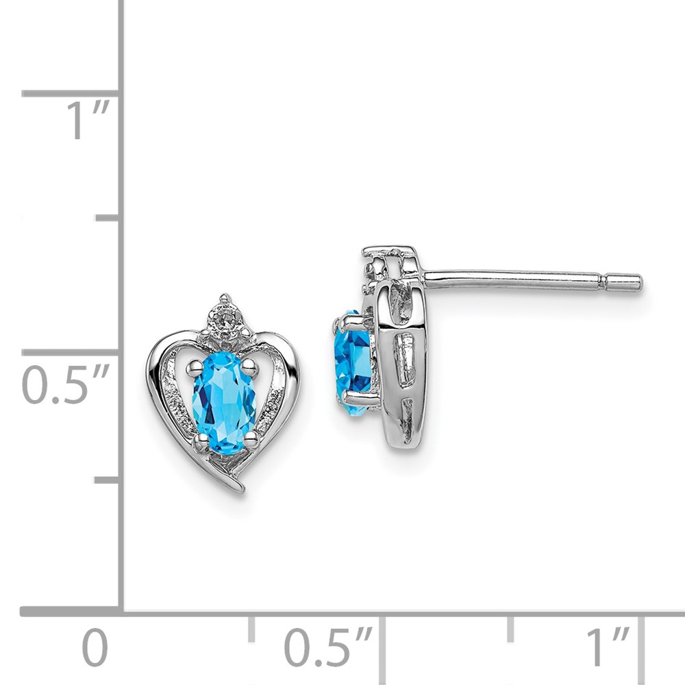 Sterling Silver Rhodium-plated Light Swiss Blue Topaz & Diam. Earrings (QBE19DEC)