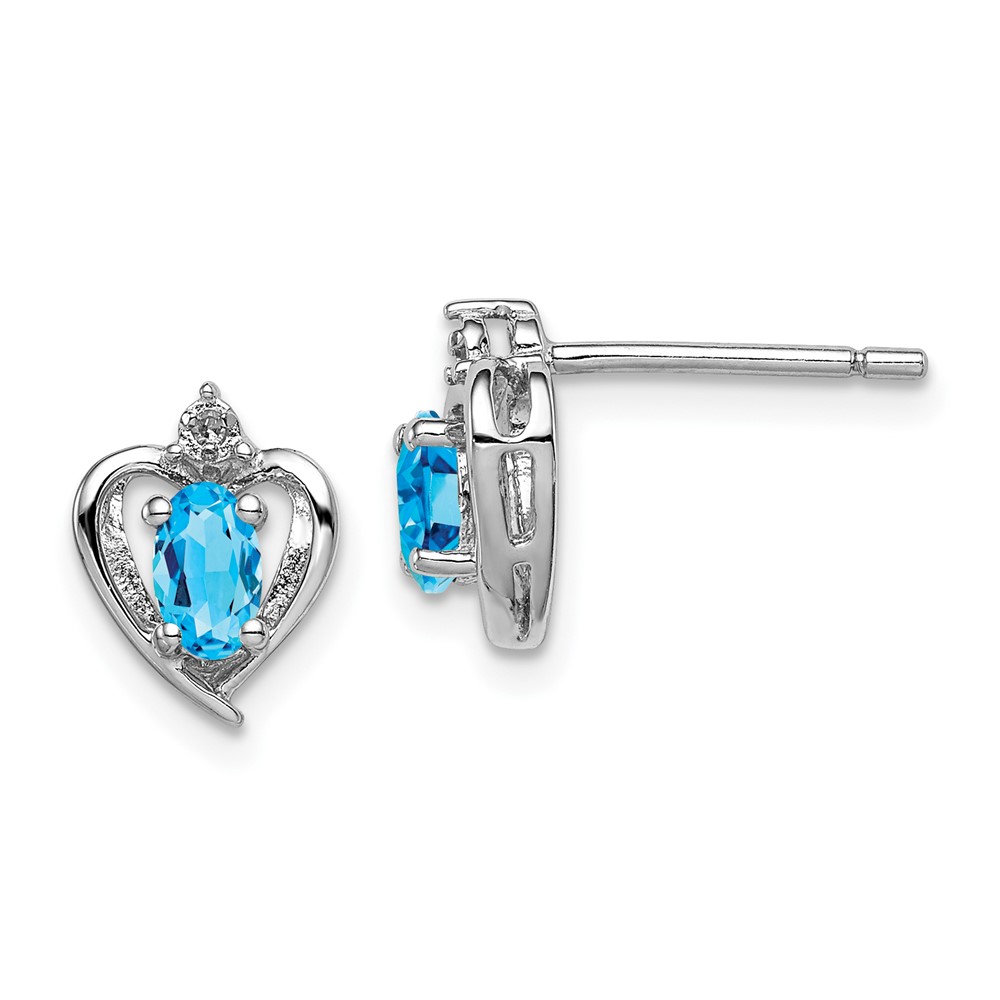 Sterling Silver Rhodium-plated Light Swiss Blue Topaz & Diam. Earrings (QBE19DEC)