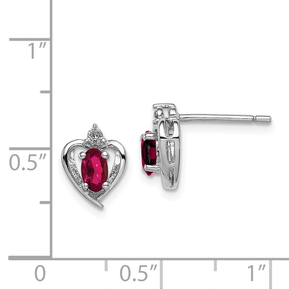 Sterling Silver Rhodium-plated Created Ruby & Diam. Earrings (QBE19JUL)