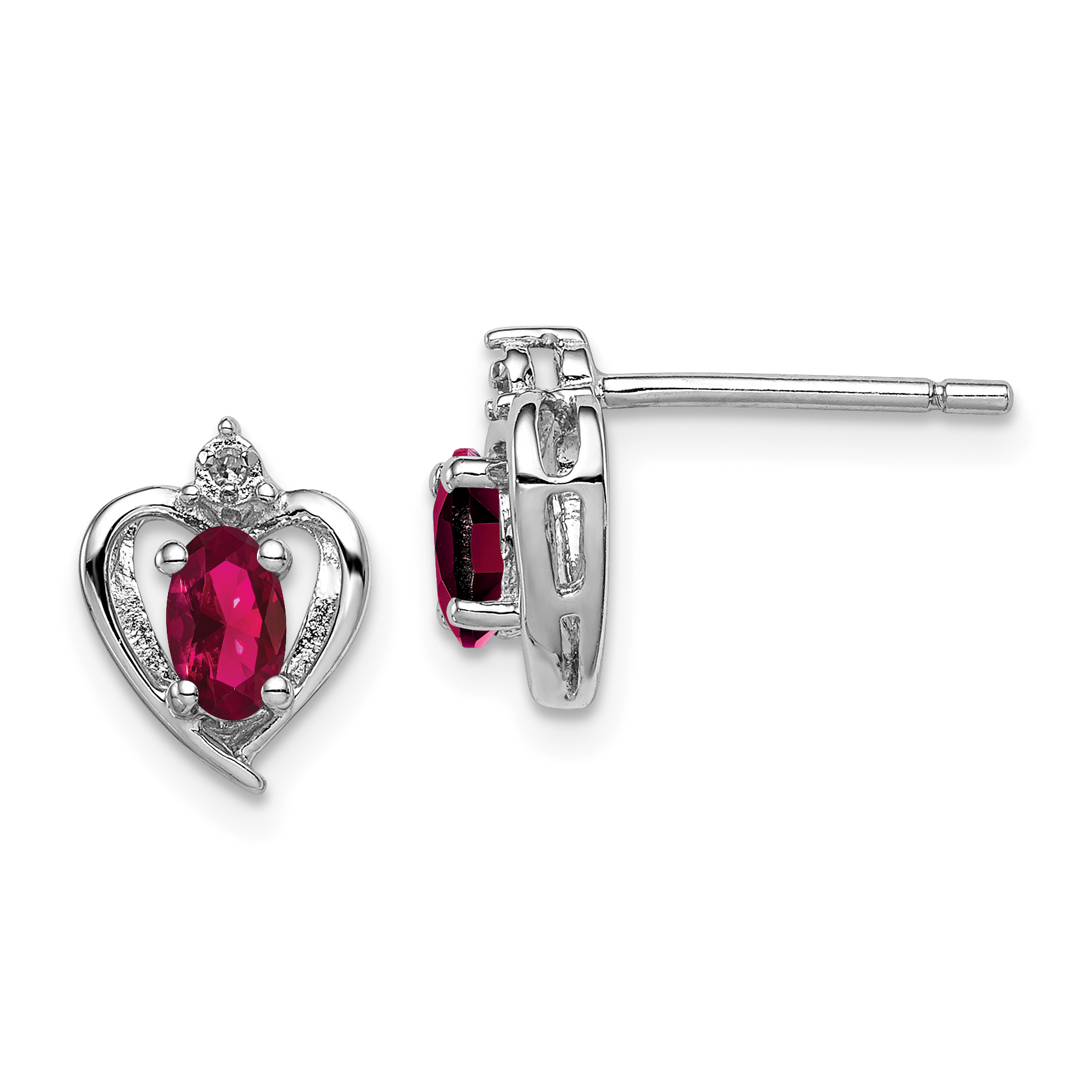 Sterling Silver Rhodium-plated Created Ruby & Diam. Earrings (QBE19JUL)