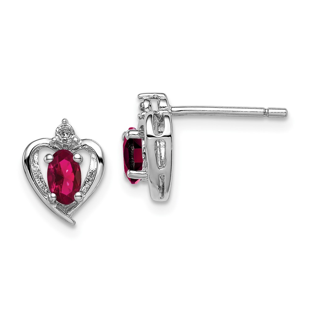 Sterling Silver Rhodium-plated Created Ruby & Diam. Earrings (QBE19JUL)