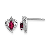 Sterling Silver Rhodium-plated Created Ruby & Diam. Earrings view 1