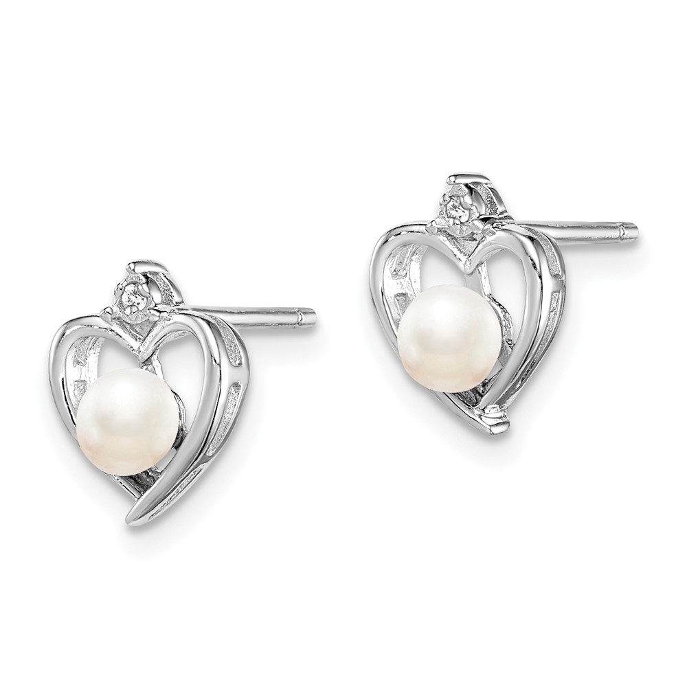 Sterling Silver Rhodium-plated FW Cultured Pearl & Diam. Earrings (QBE19JUN)