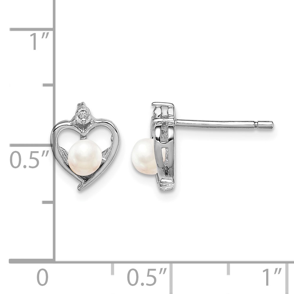 Sterling Silver Rhodium-plated FW Cultured Pearl & Diam. Earrings (QBE19JUN)