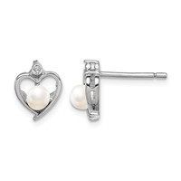 Sterling Silver Rhodium-plated FW Cultured Pearl & Diam. Earrings view 1