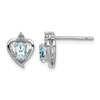 Sterling Silver Rhodium-plated Aquamarine & Diam. Earrings view 1