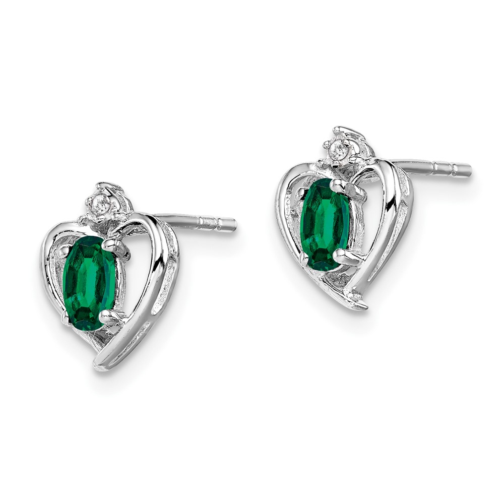 Sterling Silver Rhodium-plated Created Emerald & Diam. Earrings (QBE19MAY)