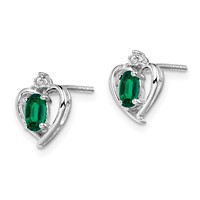 Sterling Silver Rhodium-plated Created Emerald & Diam. Earrings view 2