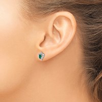 Sterling Silver Rhodium-plated Created Emerald & Diam. Earrings view 3