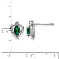 Sterling Silver Rhodium-plated Created Emerald & Diam. Earrings view 4