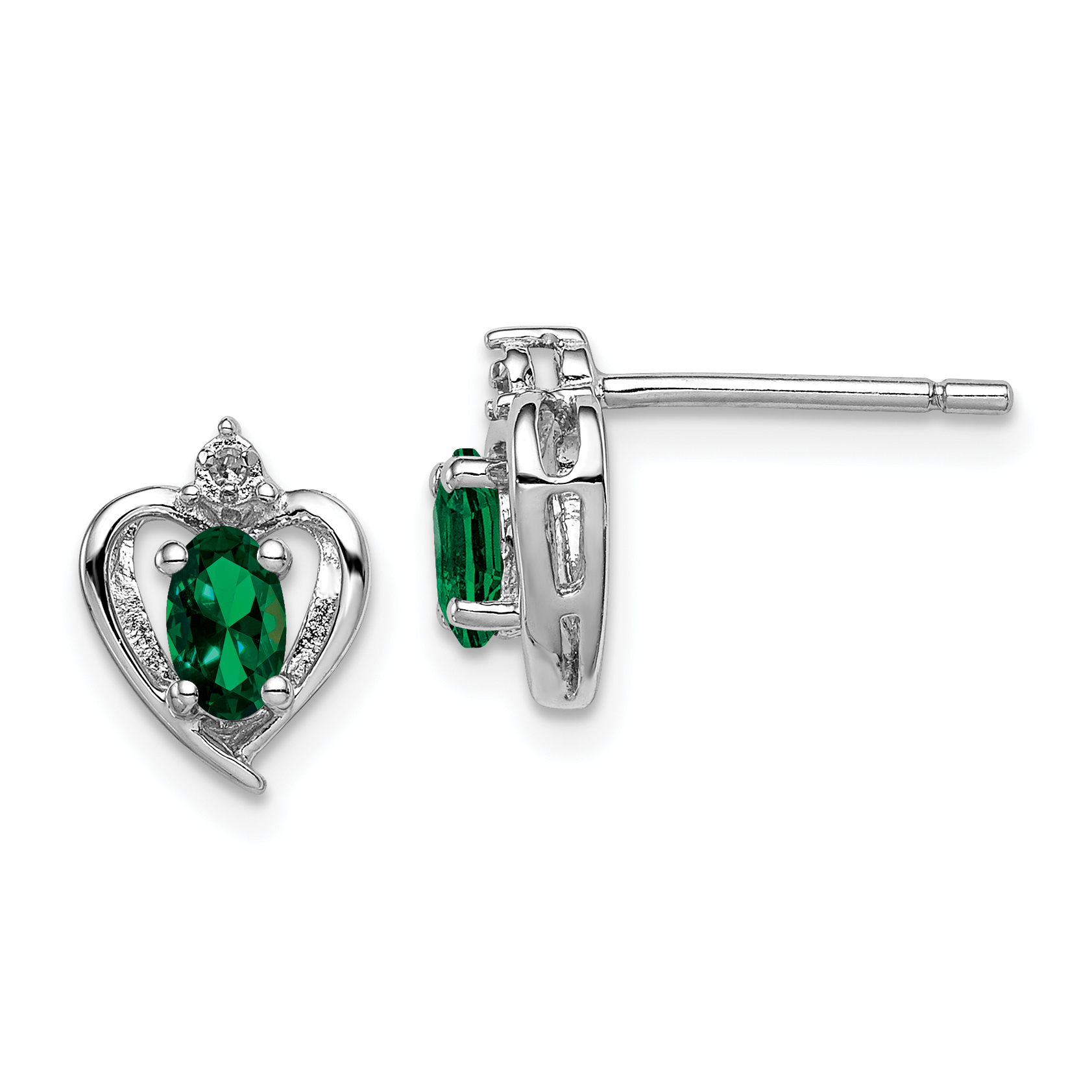 Sterling Silver Rhodium-plated Created Emerald & Diam. Earrings (QBE19MAY)