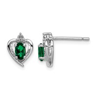 Sterling Silver Rhodium-plated Created Emerald & Diam. Earrings view 1