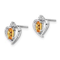 Sterling Silver Rhodium-plated Citrine & Diam. Earrings view 2