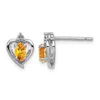 Sterling Silver Rhodium-plated Citrine & Diam. Earrings view 1
