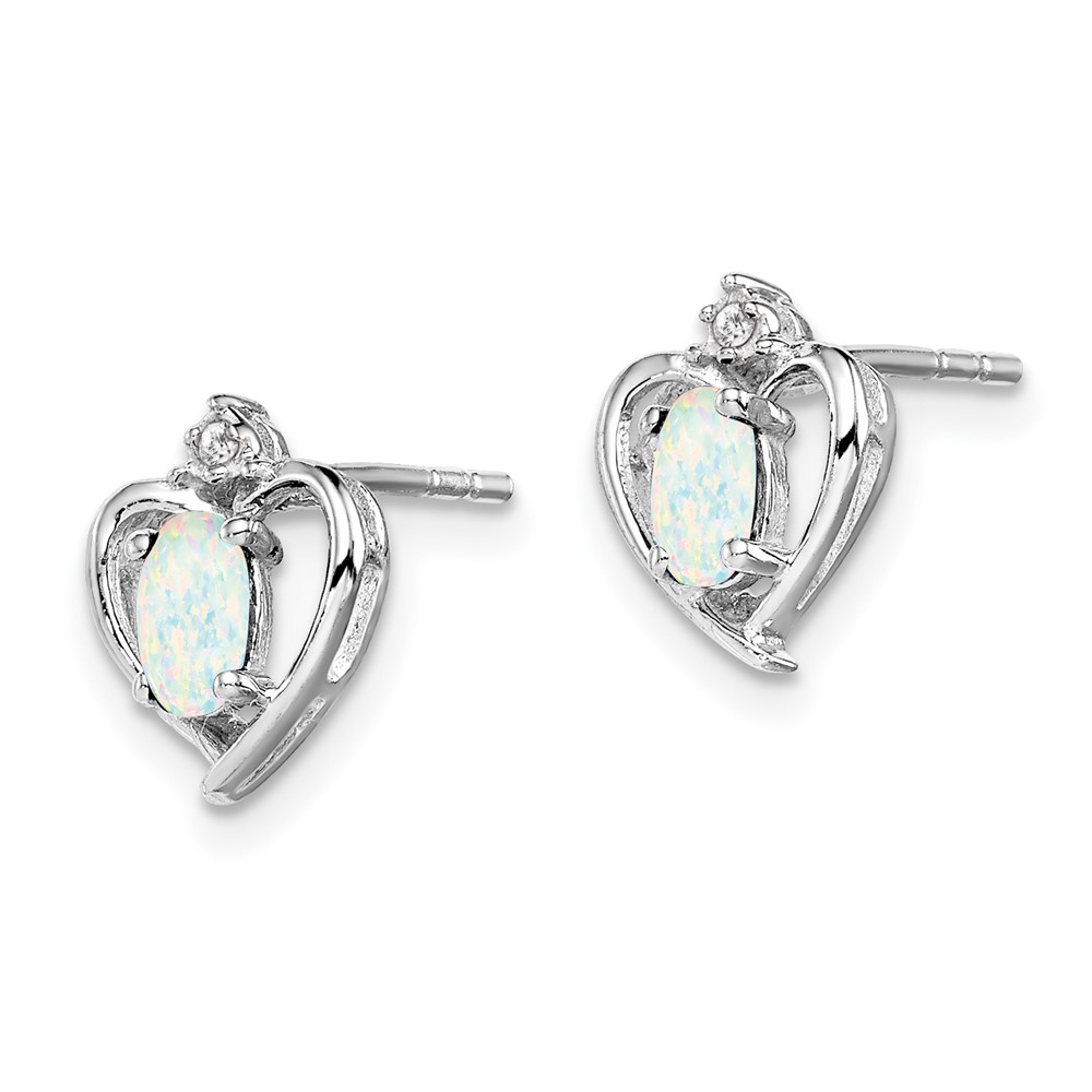 Sterling Silver Rhodium-plated Created Opal & Diam. Earrings (QBE19OCT)