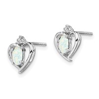 Sterling Silver Rhodium-plated Created Opal & Diam. Earrings view 2