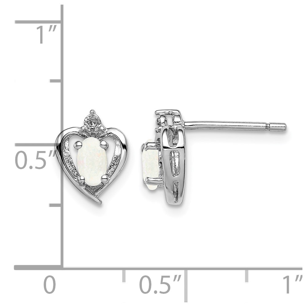 Sterling Silver Rhodium-plated Created Opal & Diam. Earrings (QBE19OCT)