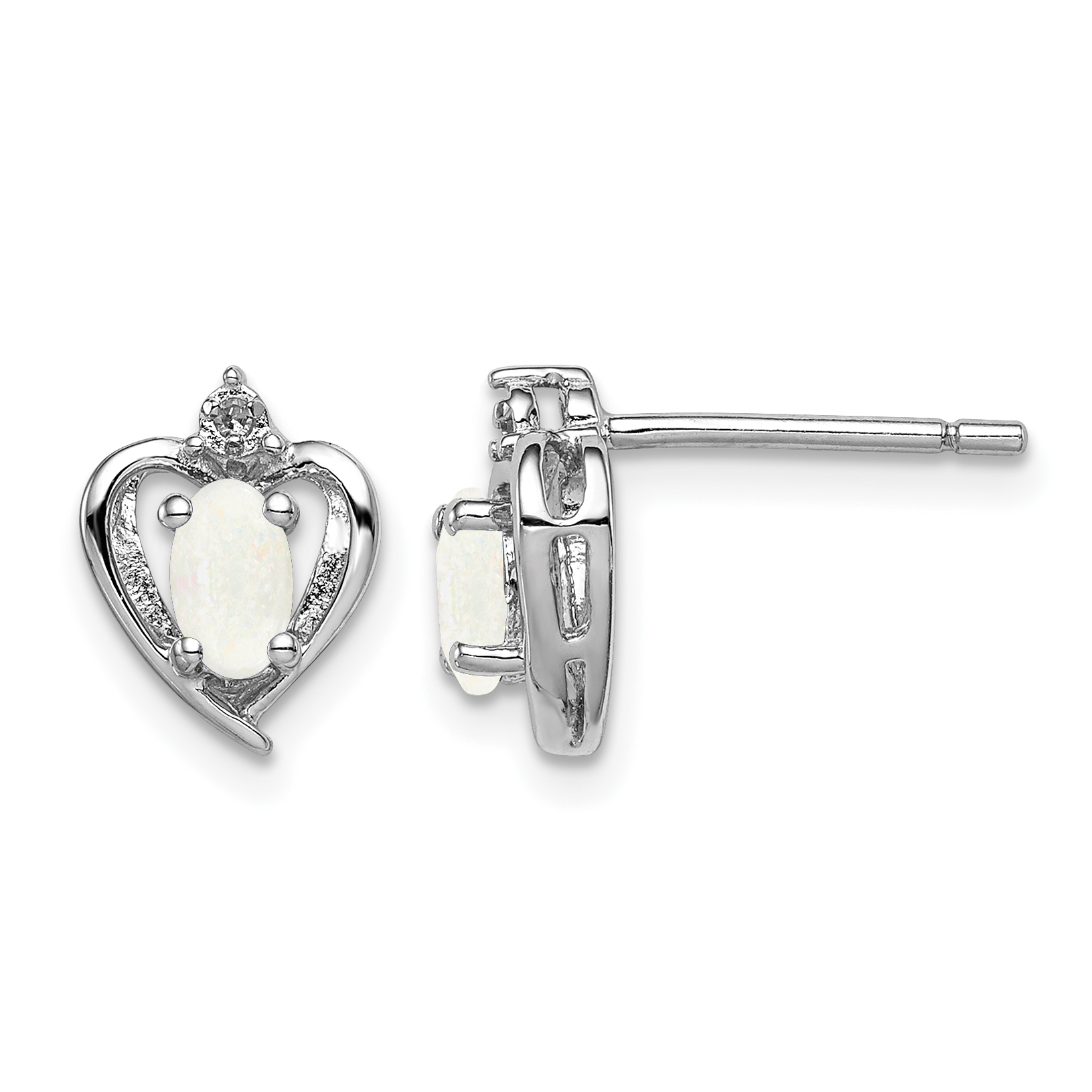 Sterling Silver Rhodium-plated Created Opal & Diam. Earrings (QBE19OCT)