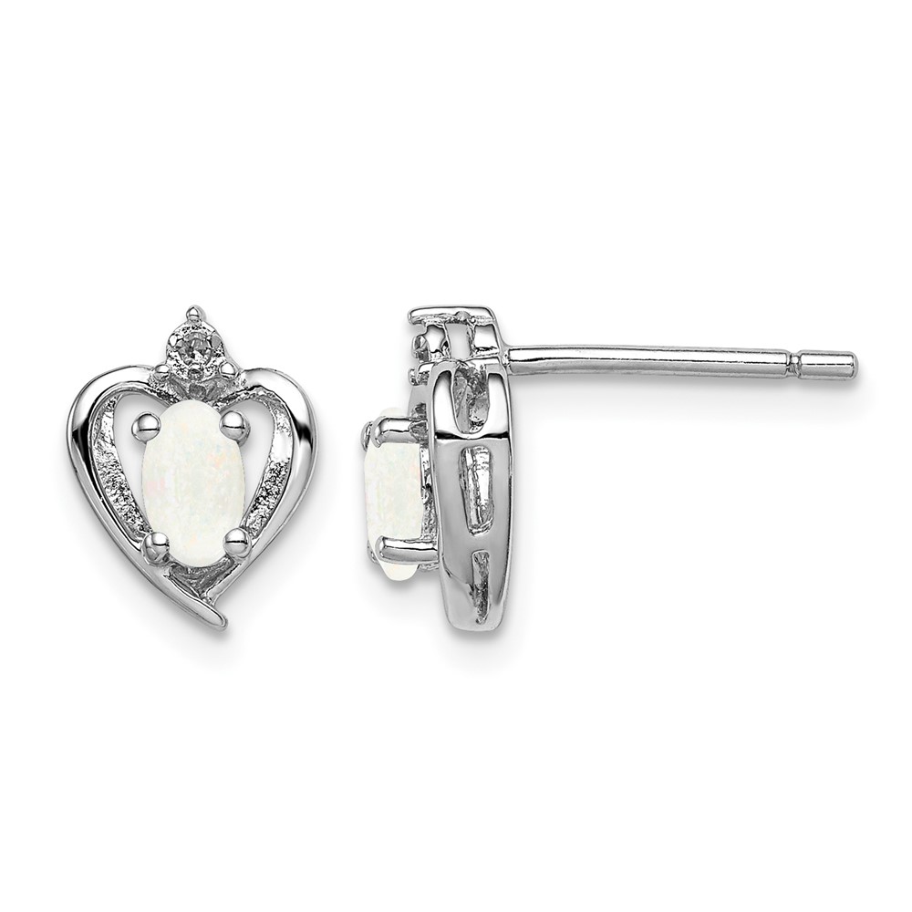Sterling Silver Rhodium-plated Created Opal & Diam. Earrings (QBE19OCT)