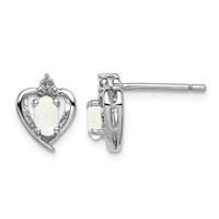 Sterling Silver Rhodium-plated Created Opal & Diam. Earrings view 1