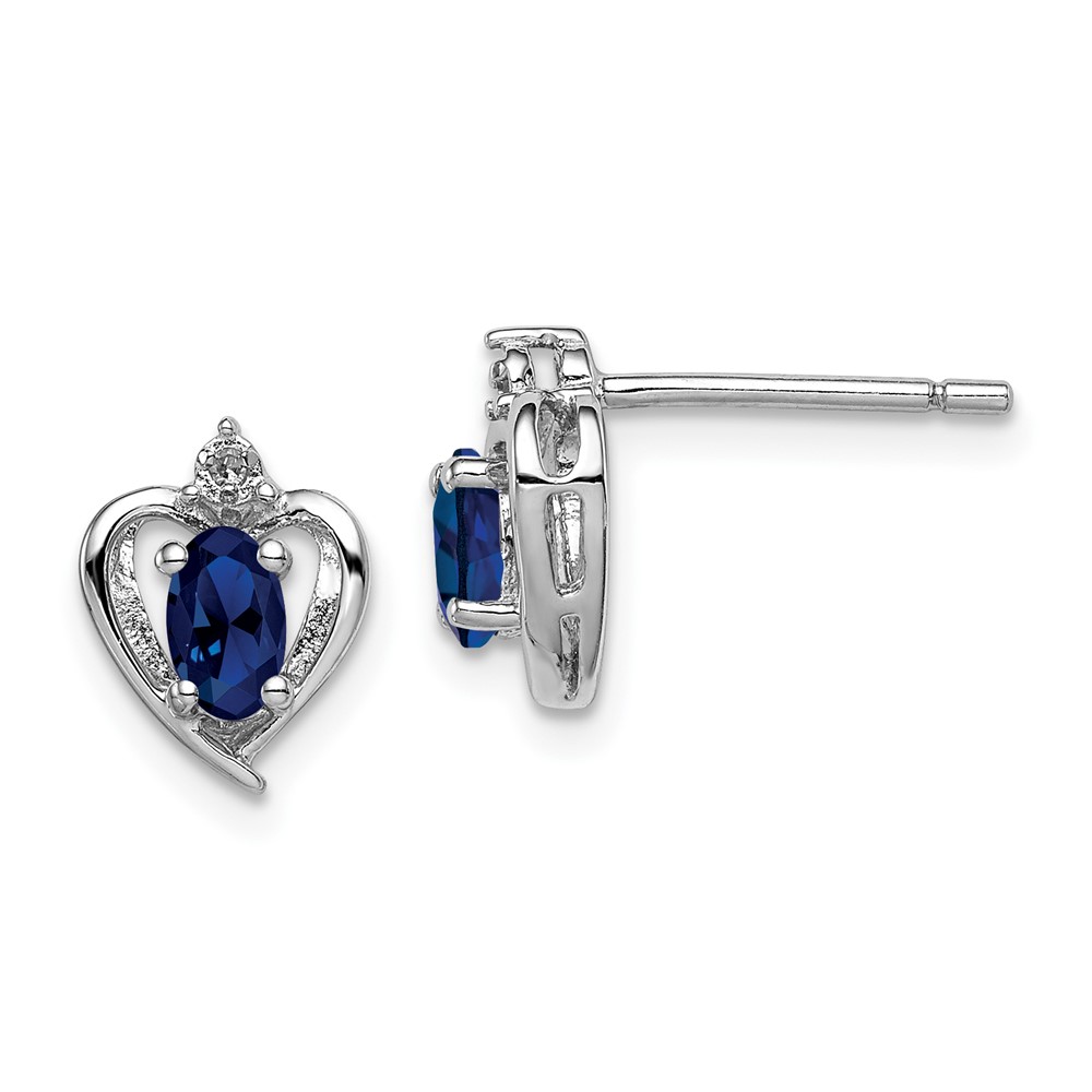 Sterling Silver Rhodium-plated Created Sapphire & Diam. Earrings (QBE19SEP)