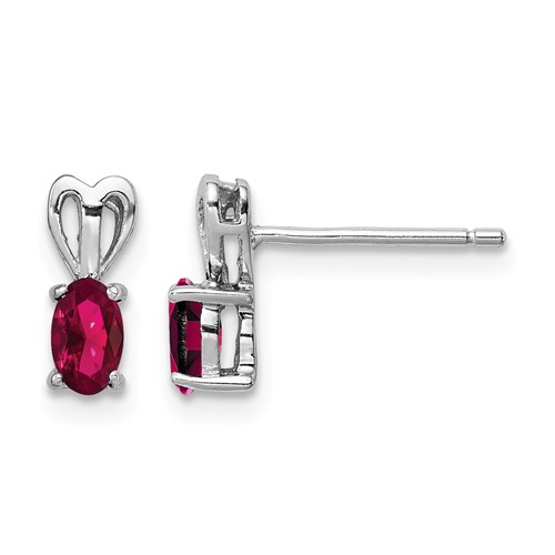 Sterling Silver Rhodium-plated Created Ruby Earrings