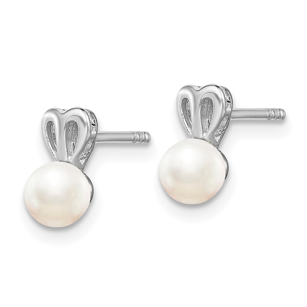 Sterling Silver Rhodium-plated FW Cultured Pearl Earrings (QBE20JUN)